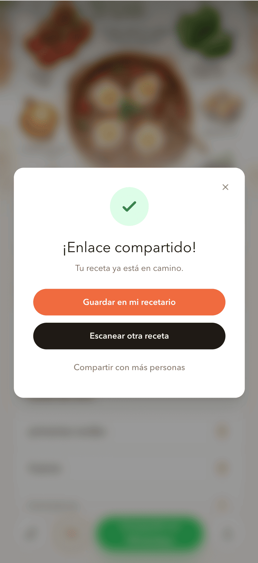 Shared recipe link screen in OliChef