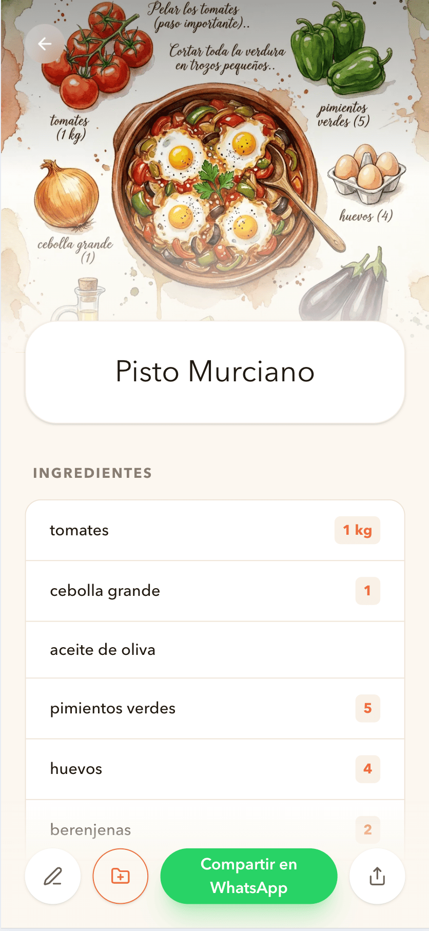 Recipe edit screen in OliChef
